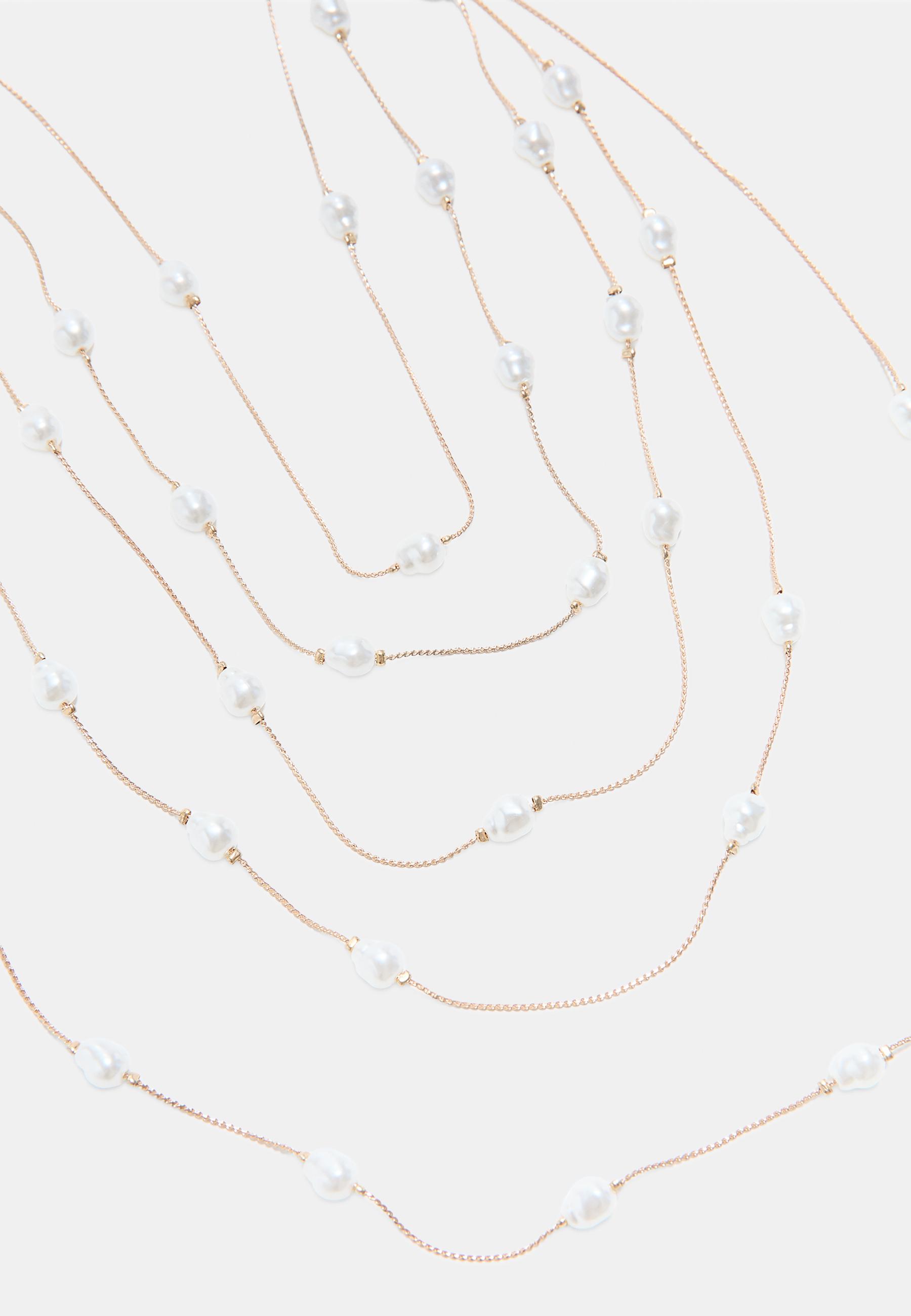 Multi-strand faux pearl necklace — Gold