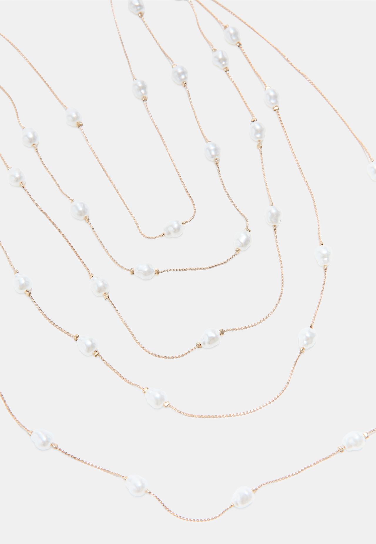 Multi-strand faux pearl necklace — Gold