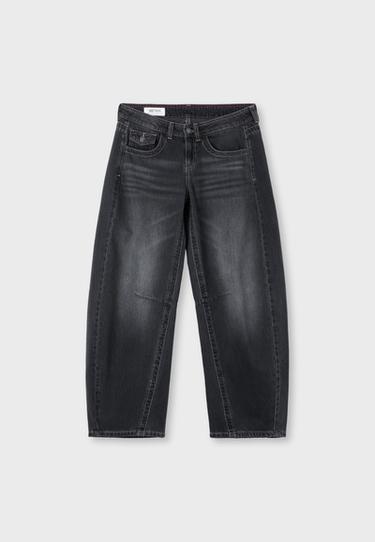 Low-rise barrel jeans — DARK GREY DENIM WASH 7