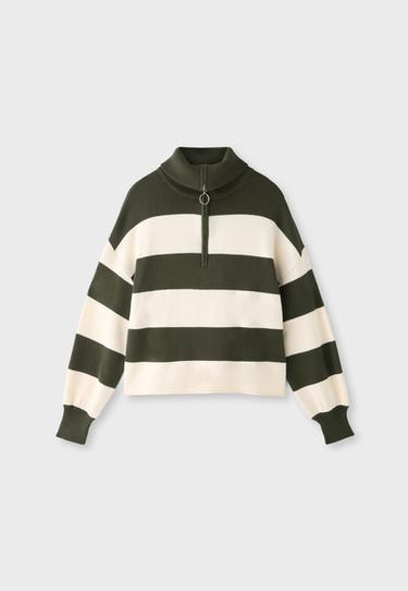 Zip-up knit sweater — Khaki 6