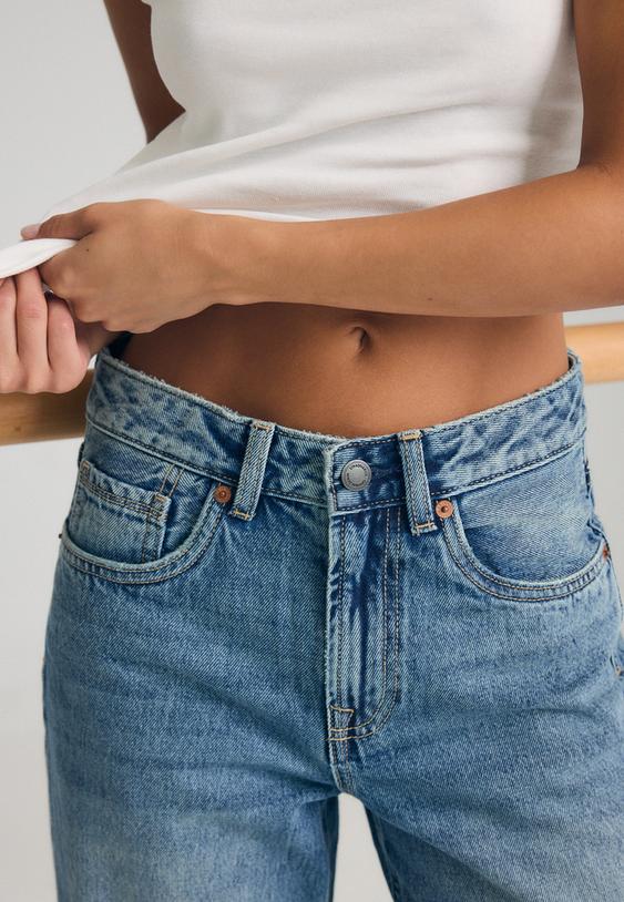 Stradivarius D92 Recht Model Jeans Met Brede Pijpen Overgeverfde Denim Wassing 44