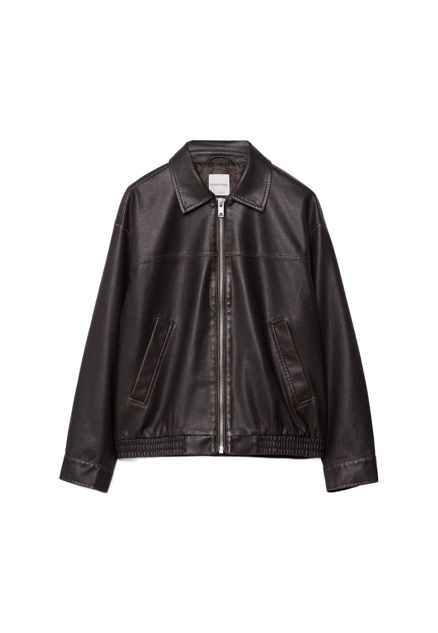 Oversize yıkanmış suni deri ceket - Görsel 9