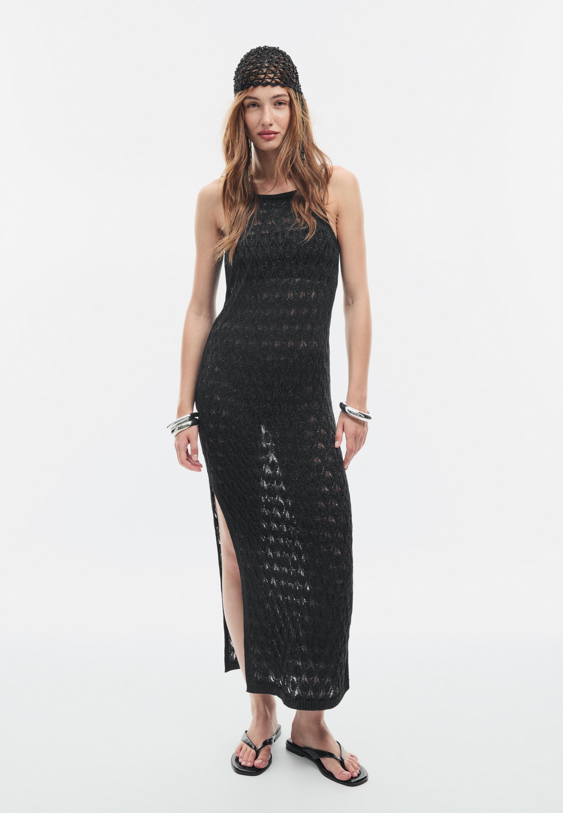 Cutwork knit dress — Black