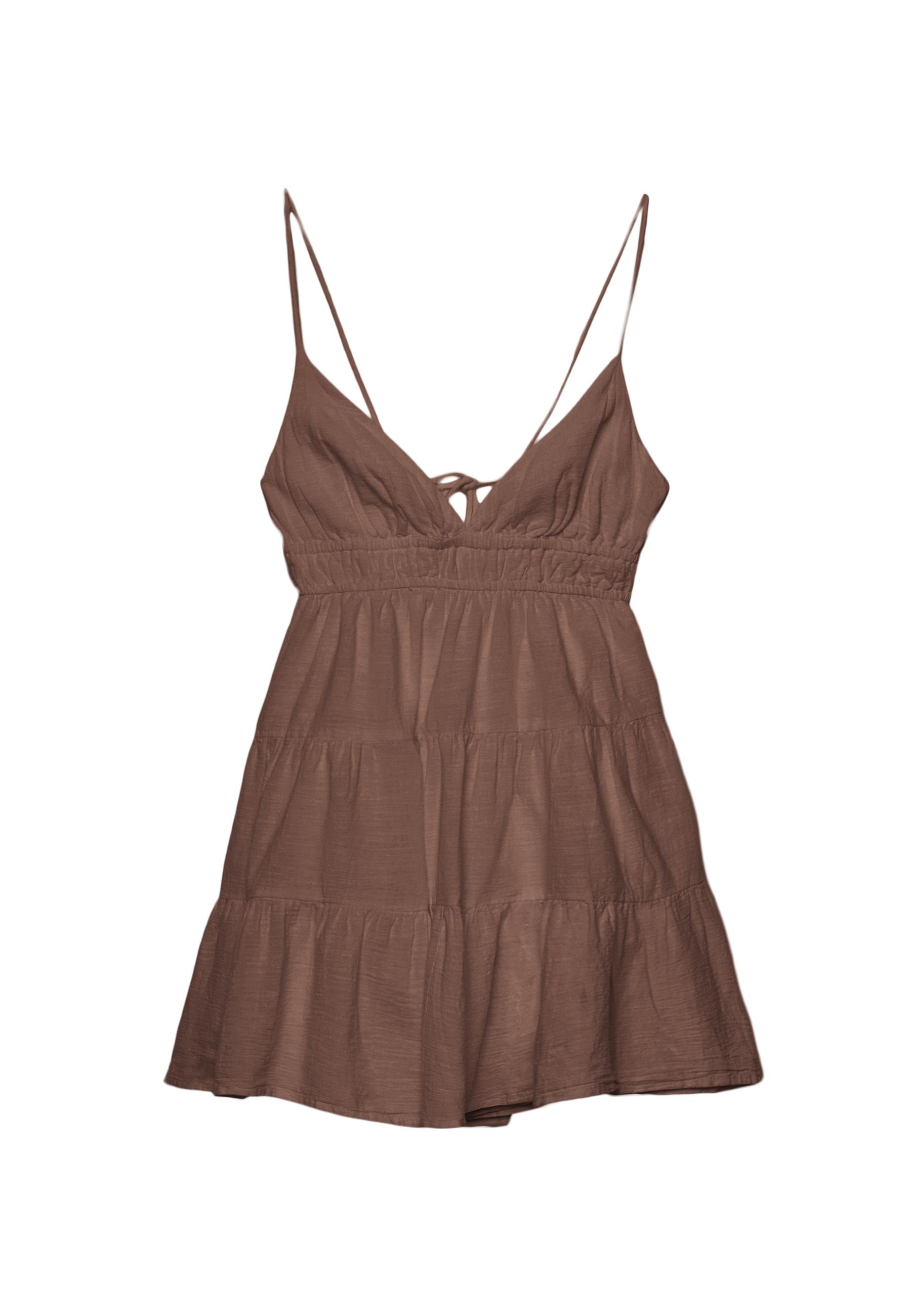 Mini flowing dress with back tie — Brown