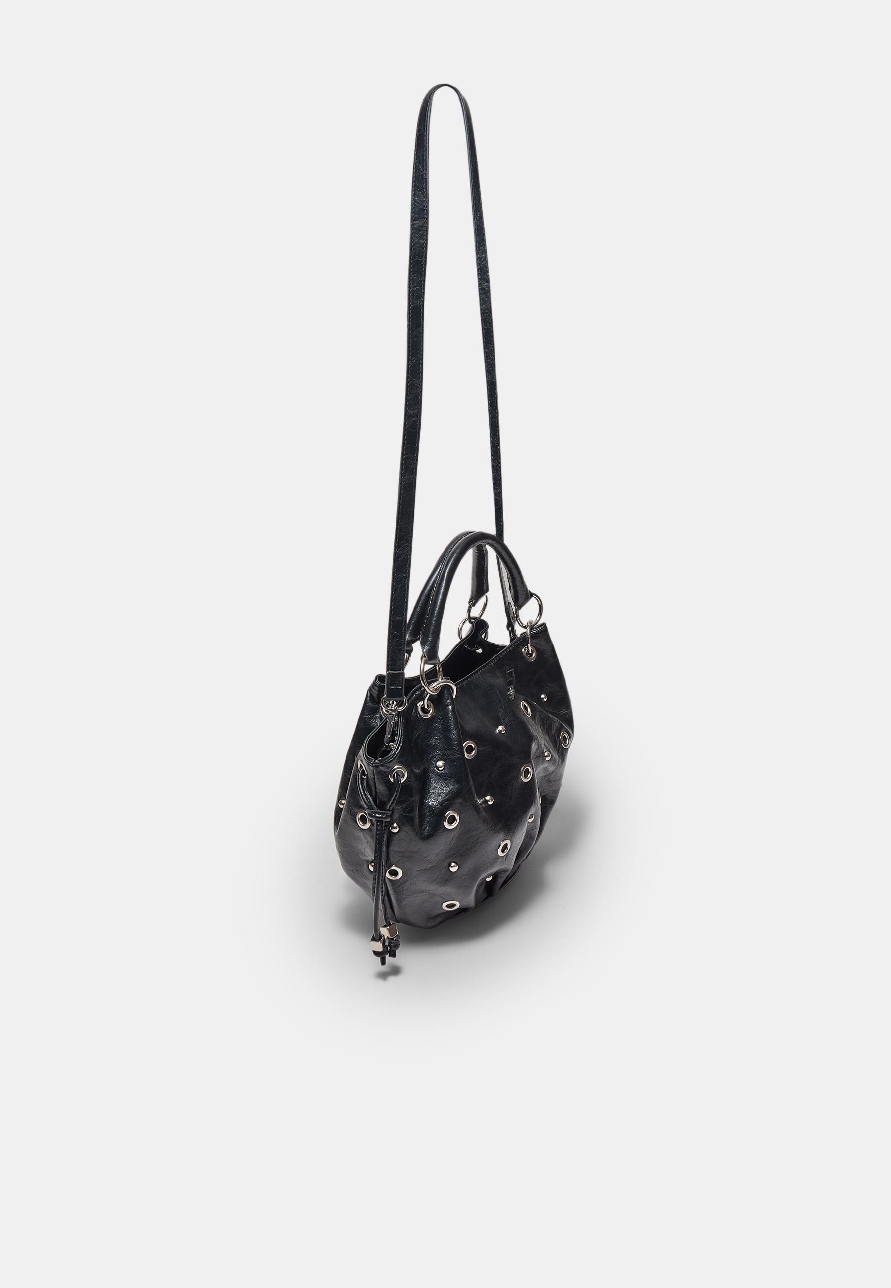Bucket bag with eyelet detail — Black