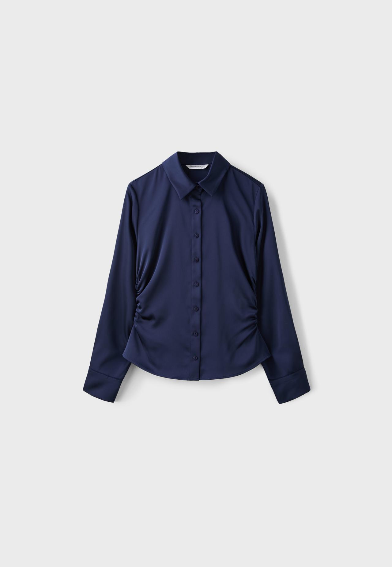 Gathered sateen shirt — Navy blue