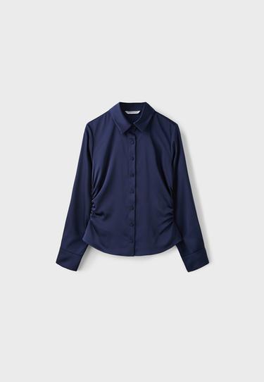 Gathered sateen shirt — Navy blue 7