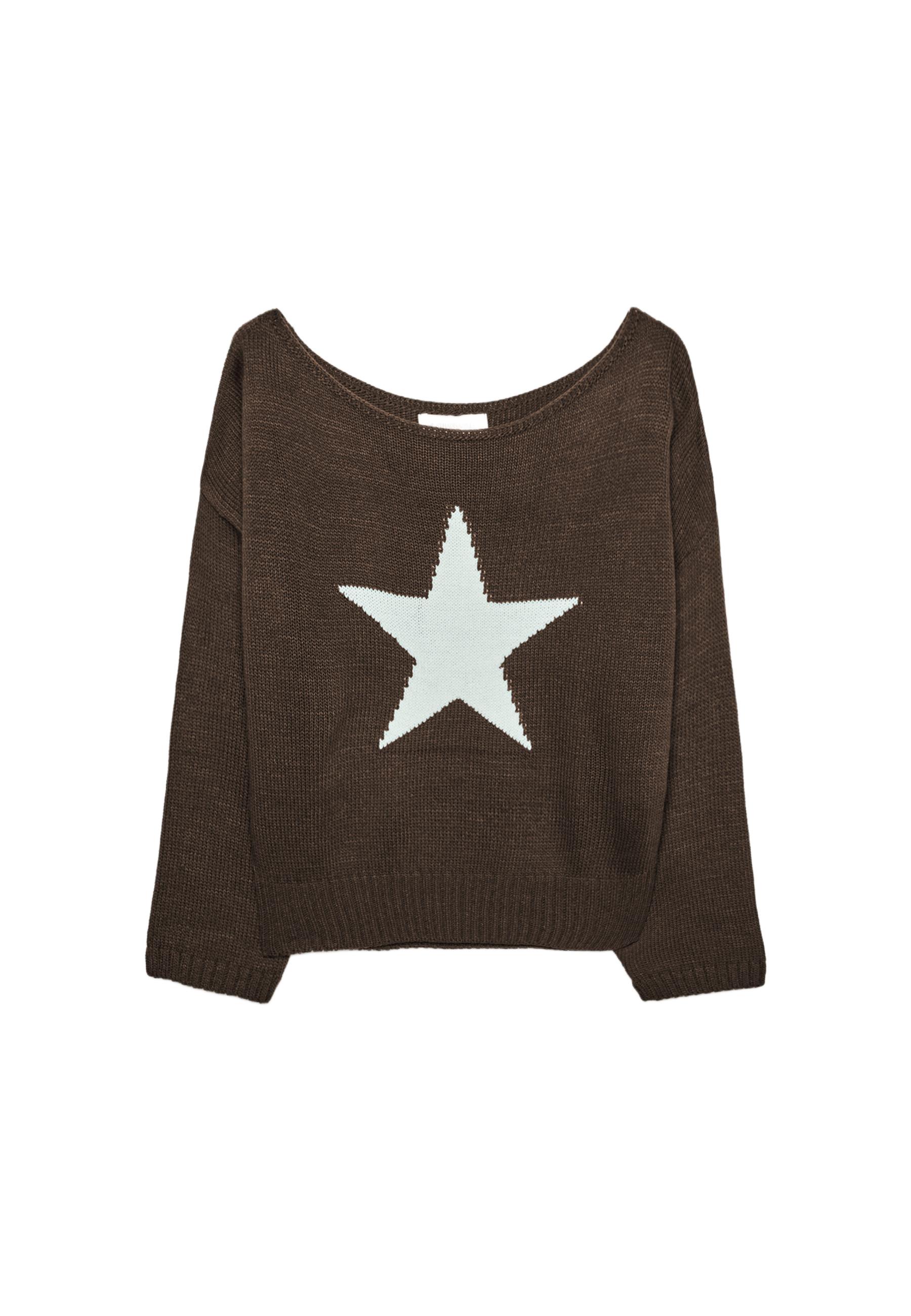 Asymmetric star knit jumper — Brown