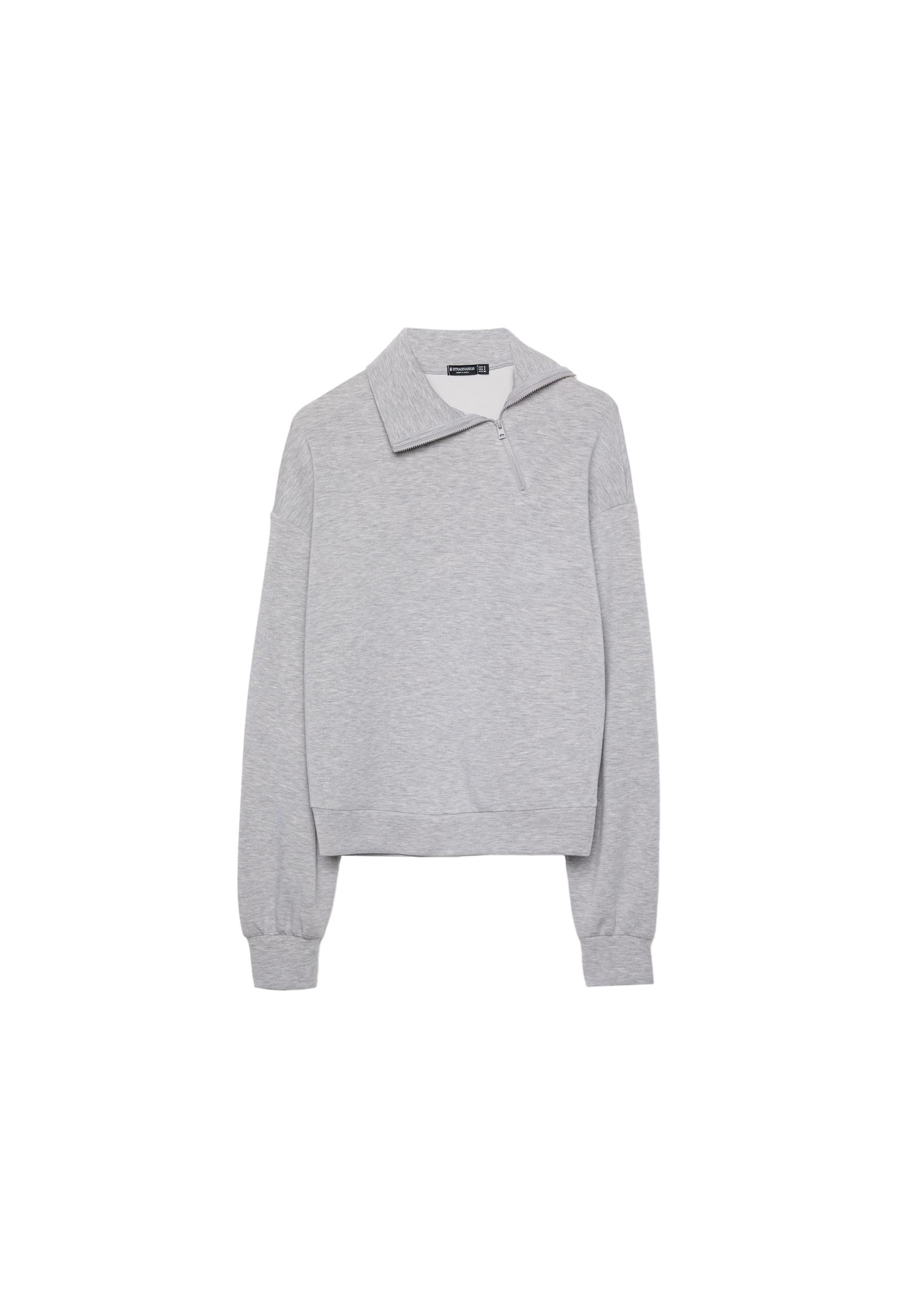 Soft-touch sweatshirt with side zip — Grey melange