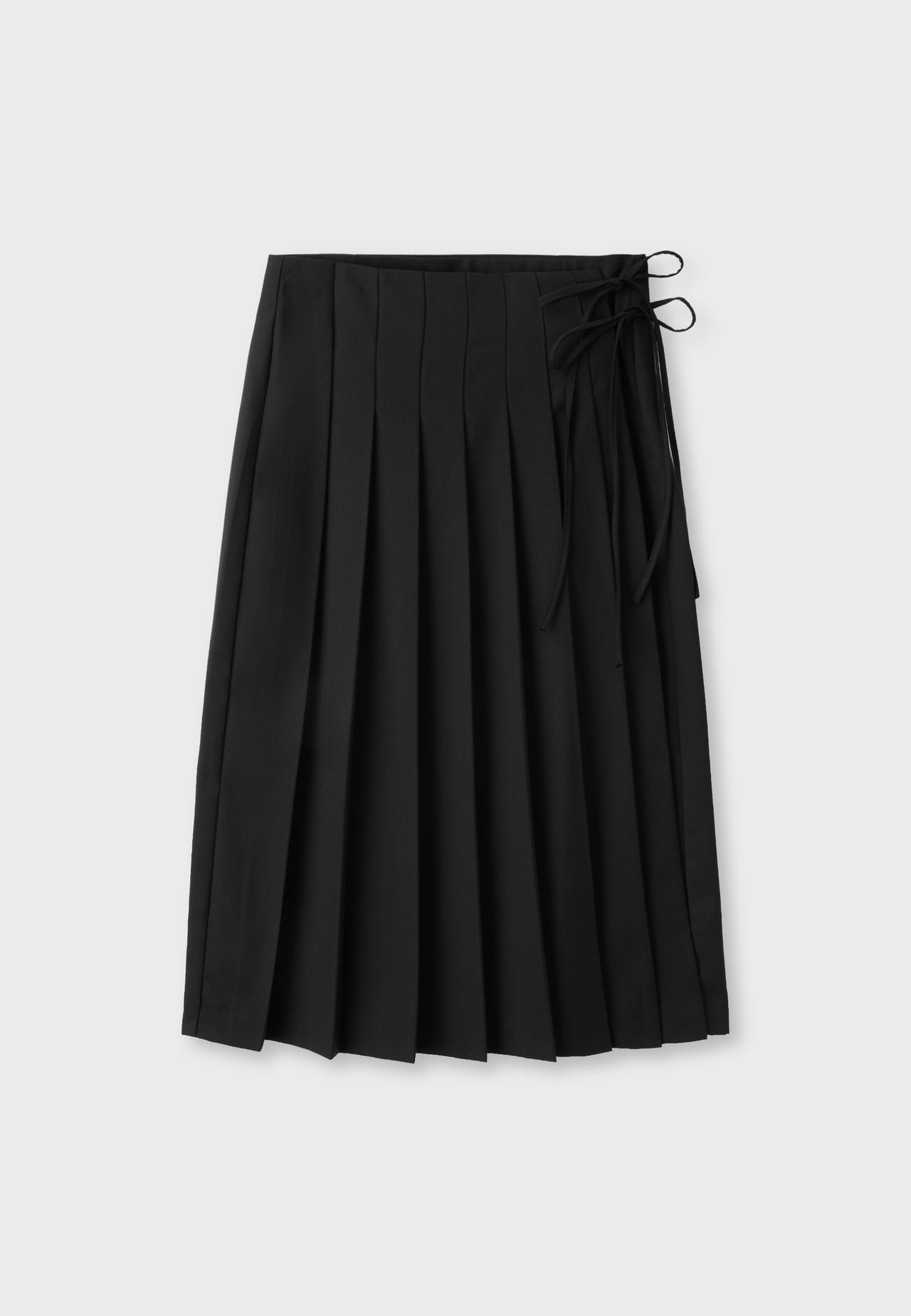Pleated wrap midi skirt — Black
