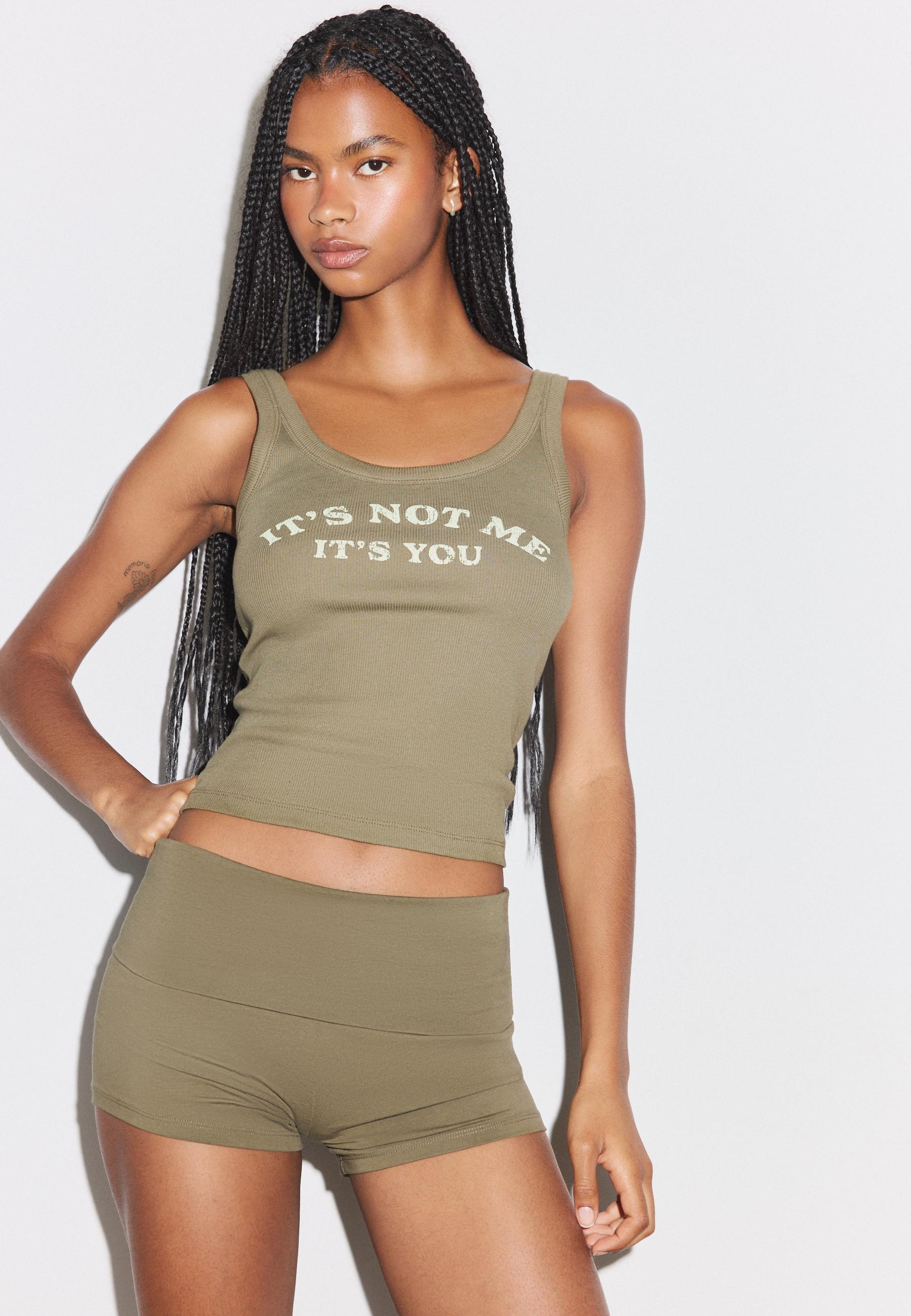Fold-over mini shorts — Khaki