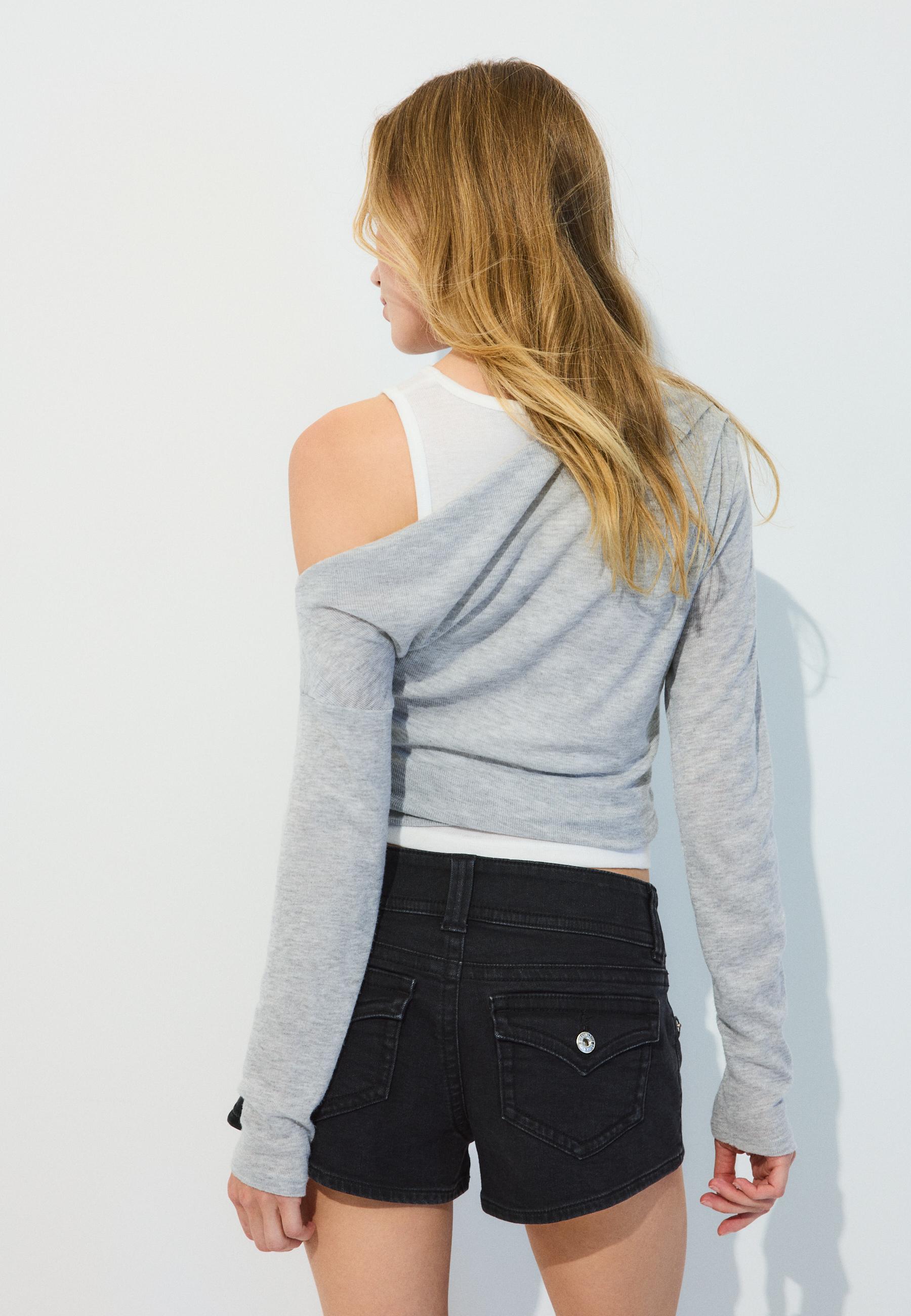 Asymmetric double T-shirt — Grey melange