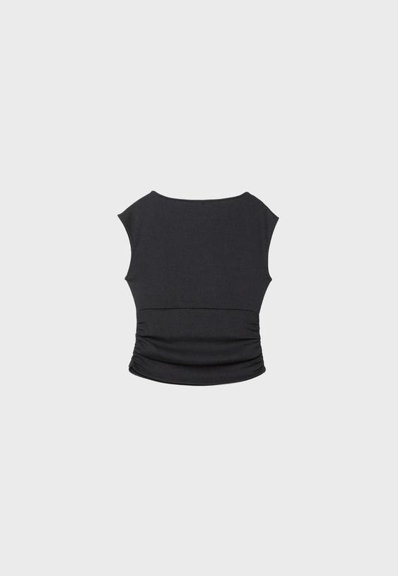 Buruşuk dokulu kısa kollu t-shirt_8