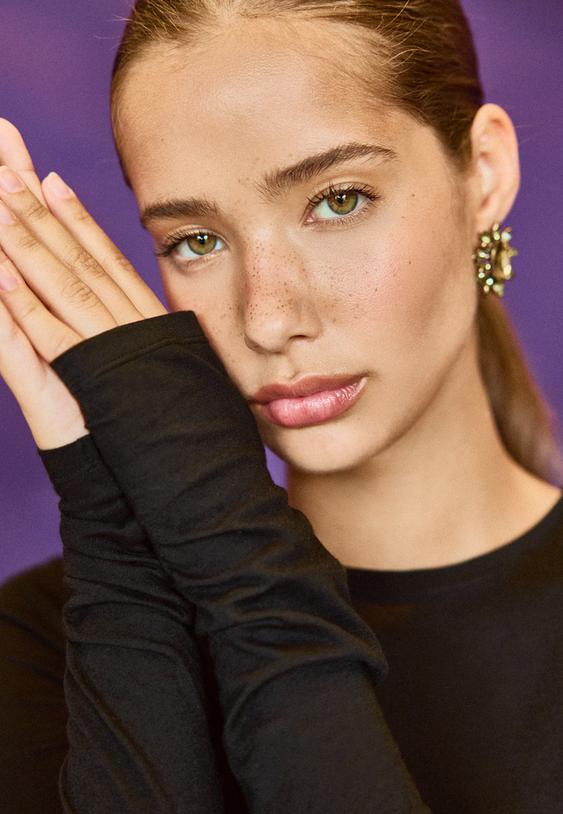 Stradivarius Μακρυμάνικη Μπλούζα Από 100% Βαμβάκι Supima Μαύρο Xl