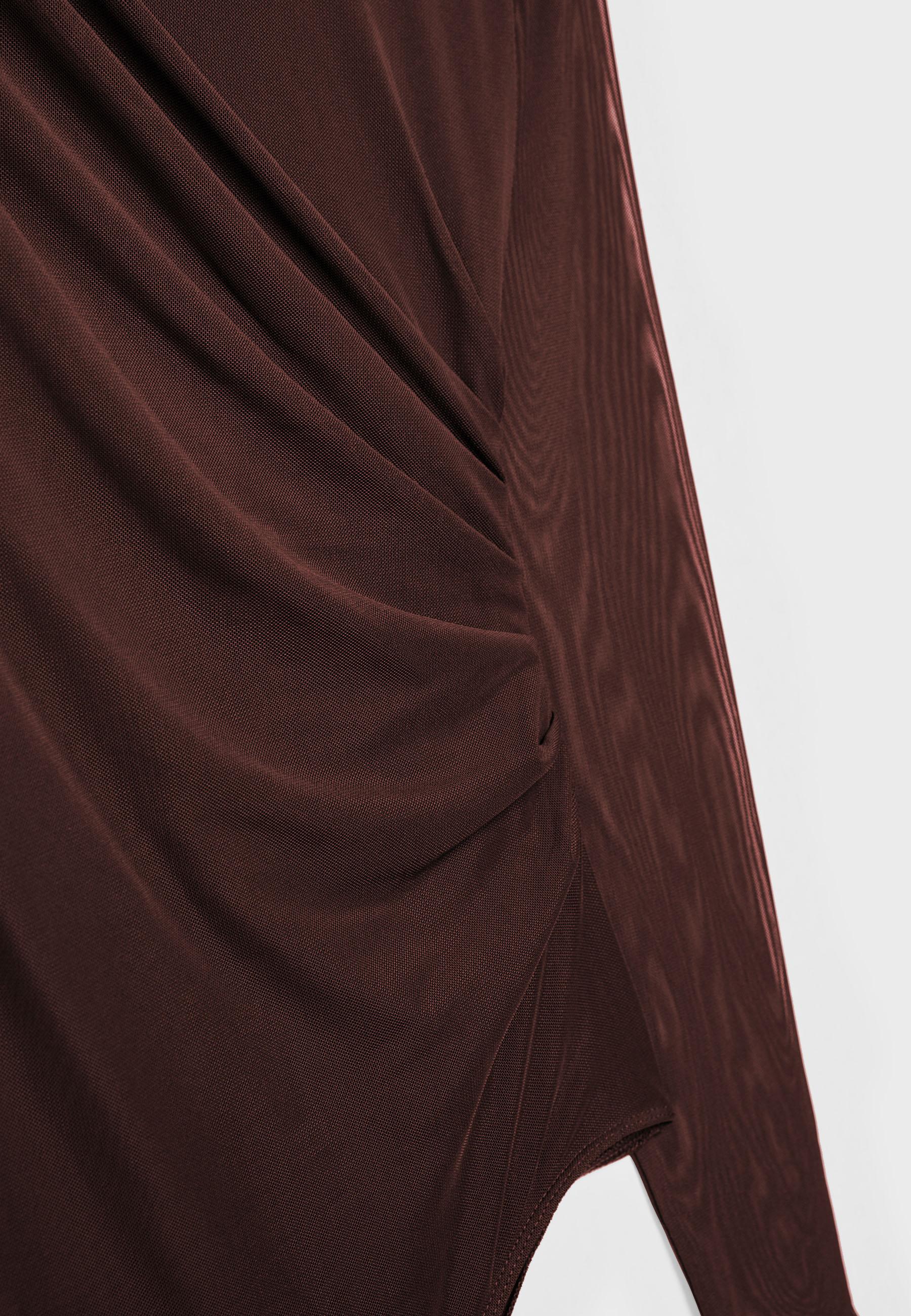 Ruched tulle bodysuit — Brown