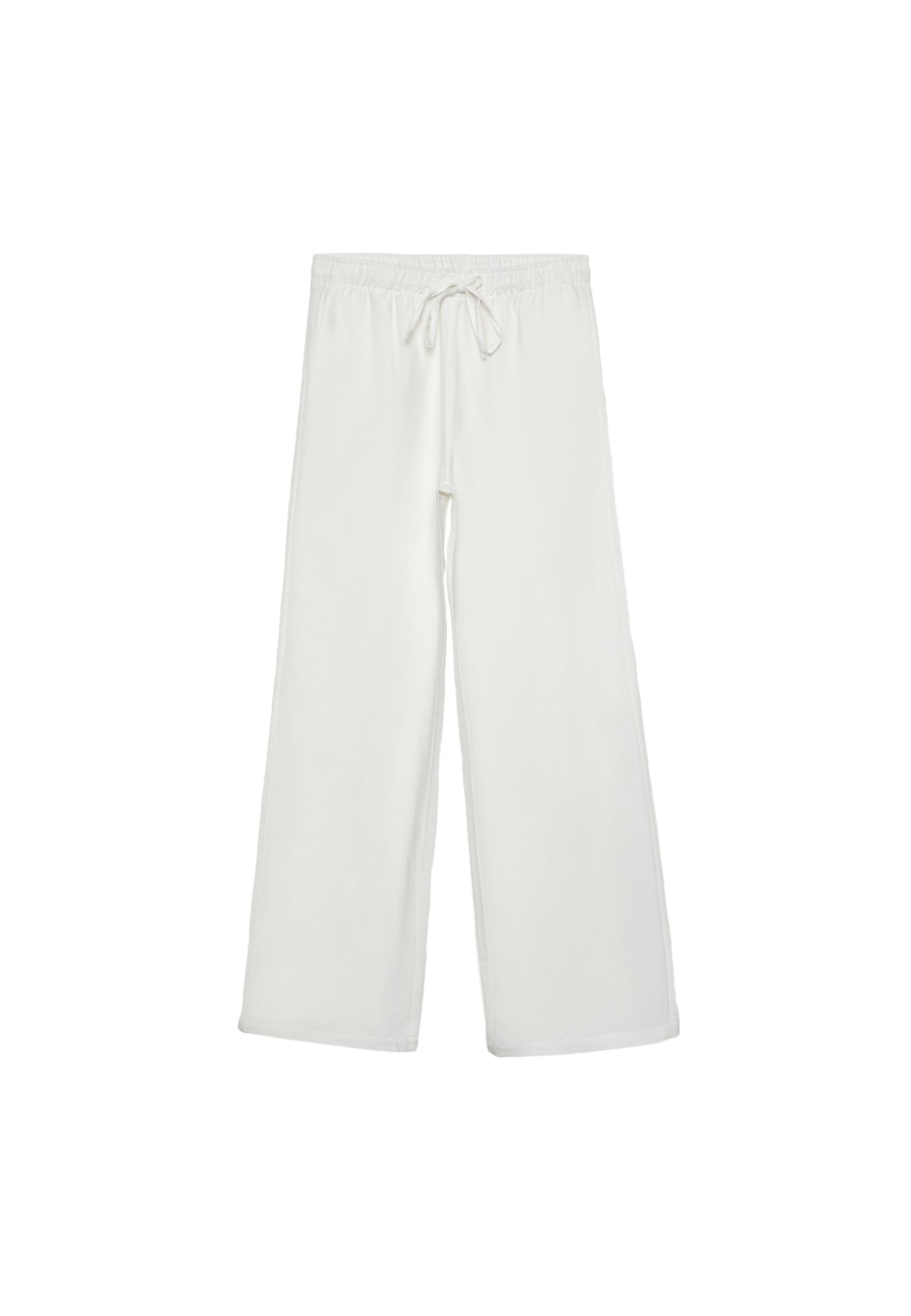 Linen-effect drawstring trousers — White