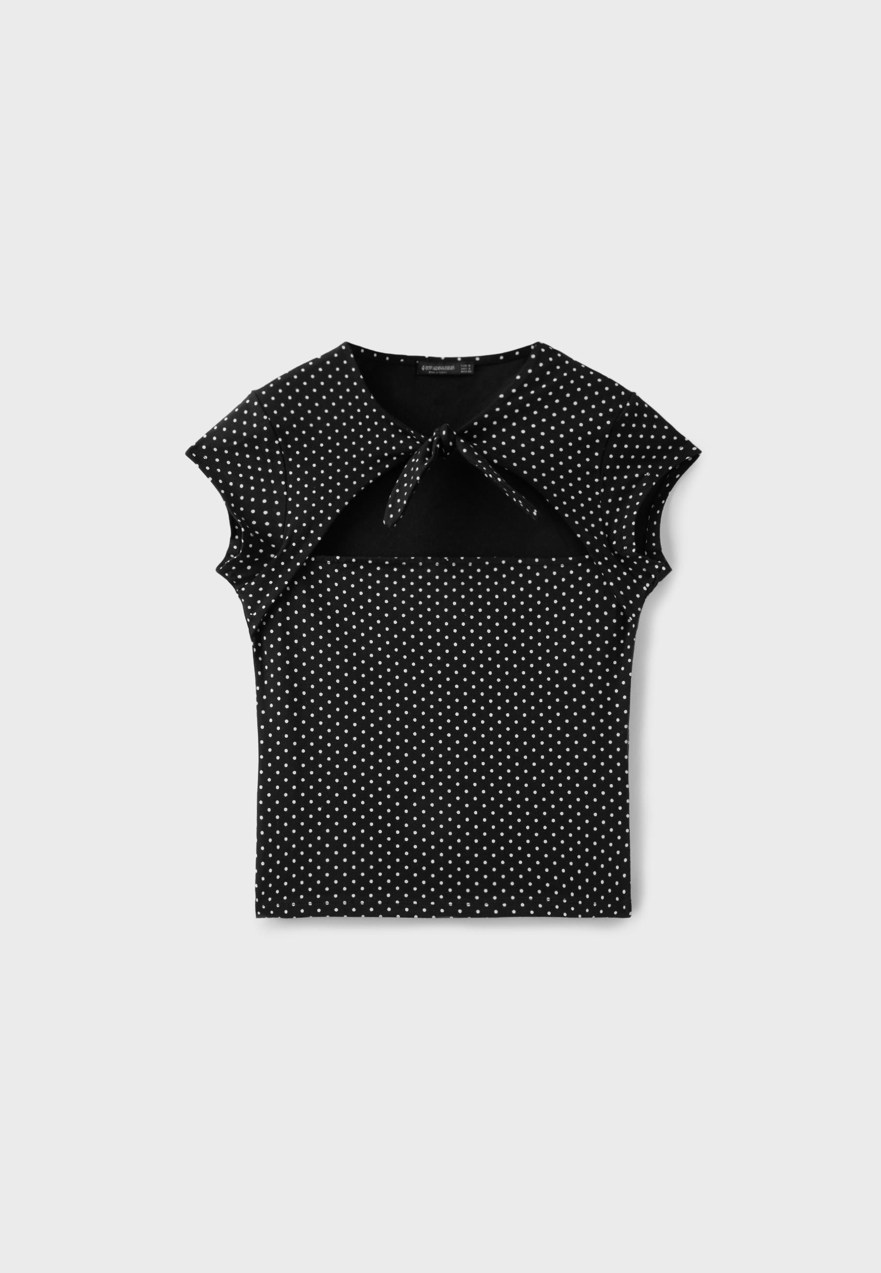 Polka dot bow T-shirt — Ecru