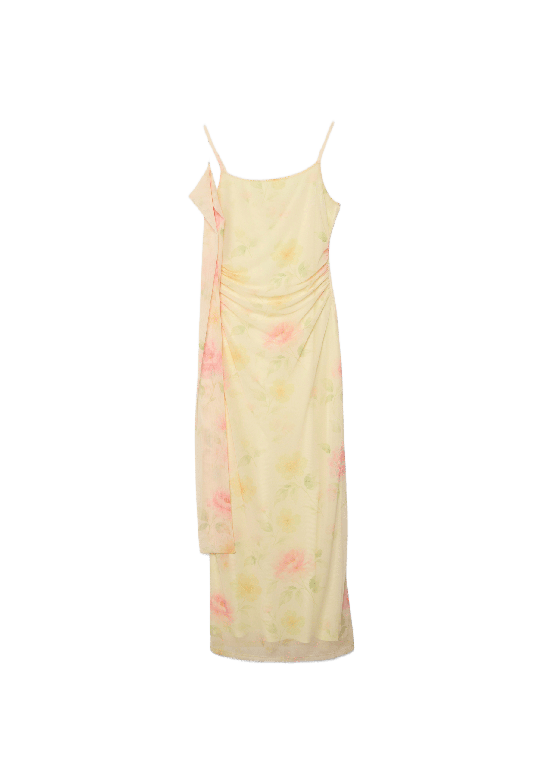 Printed tulle midi dress with scarf — Gold