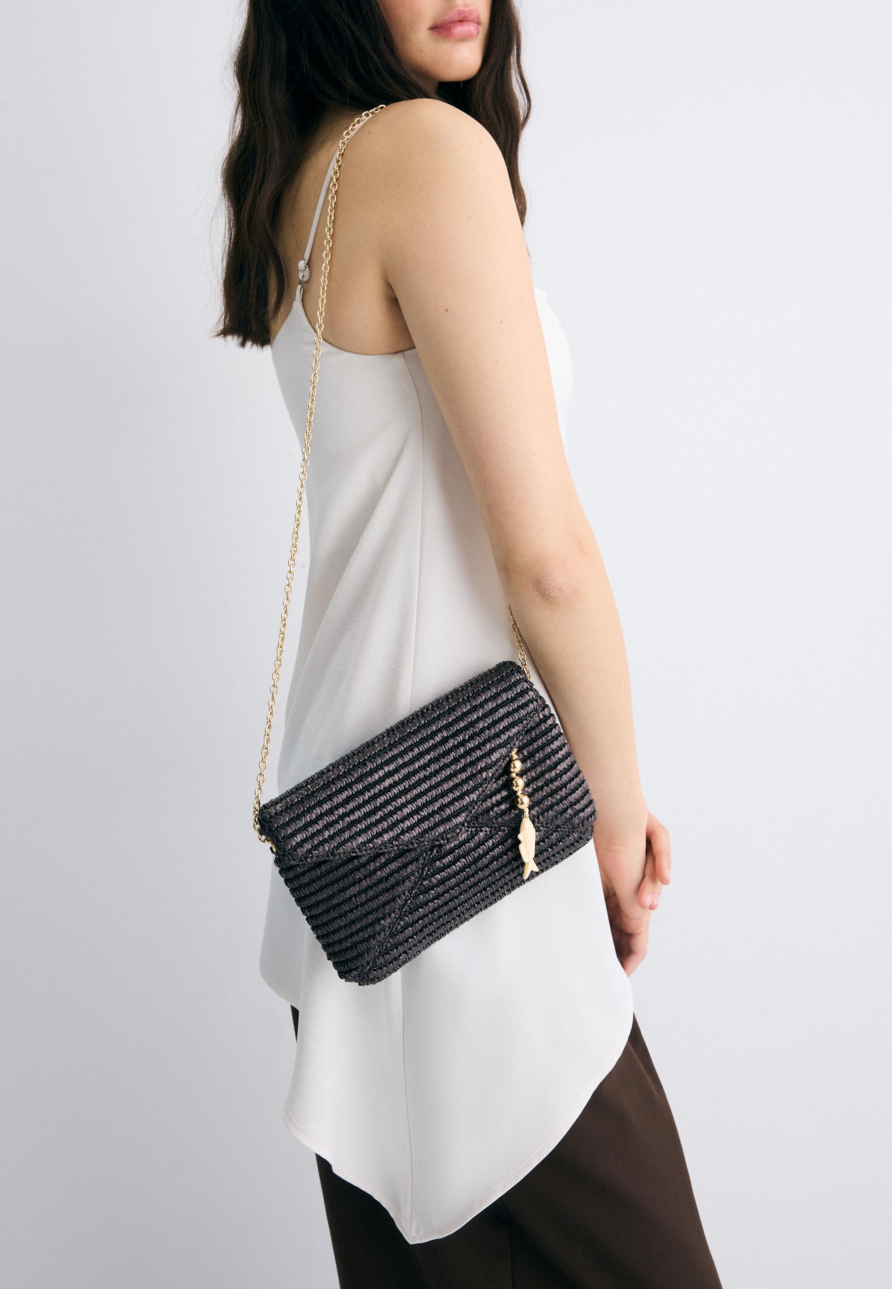Raffia-effect envelope crossbody bag — Brown