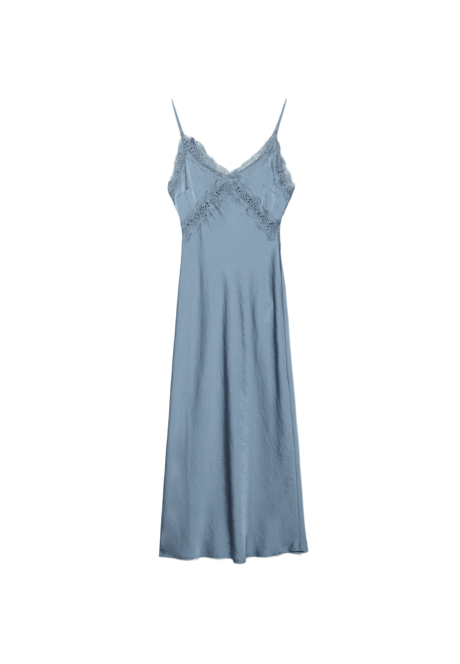 Satin midi dress with lace — Sky blue