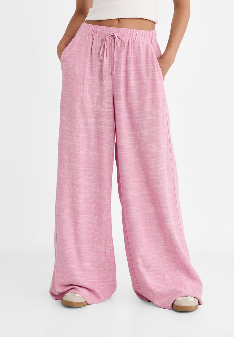 pantalon wide leg cintura elastica con lino