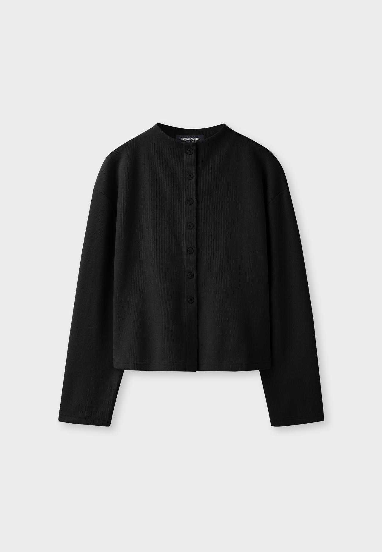 Stand collar knit cardigan — Dark grey