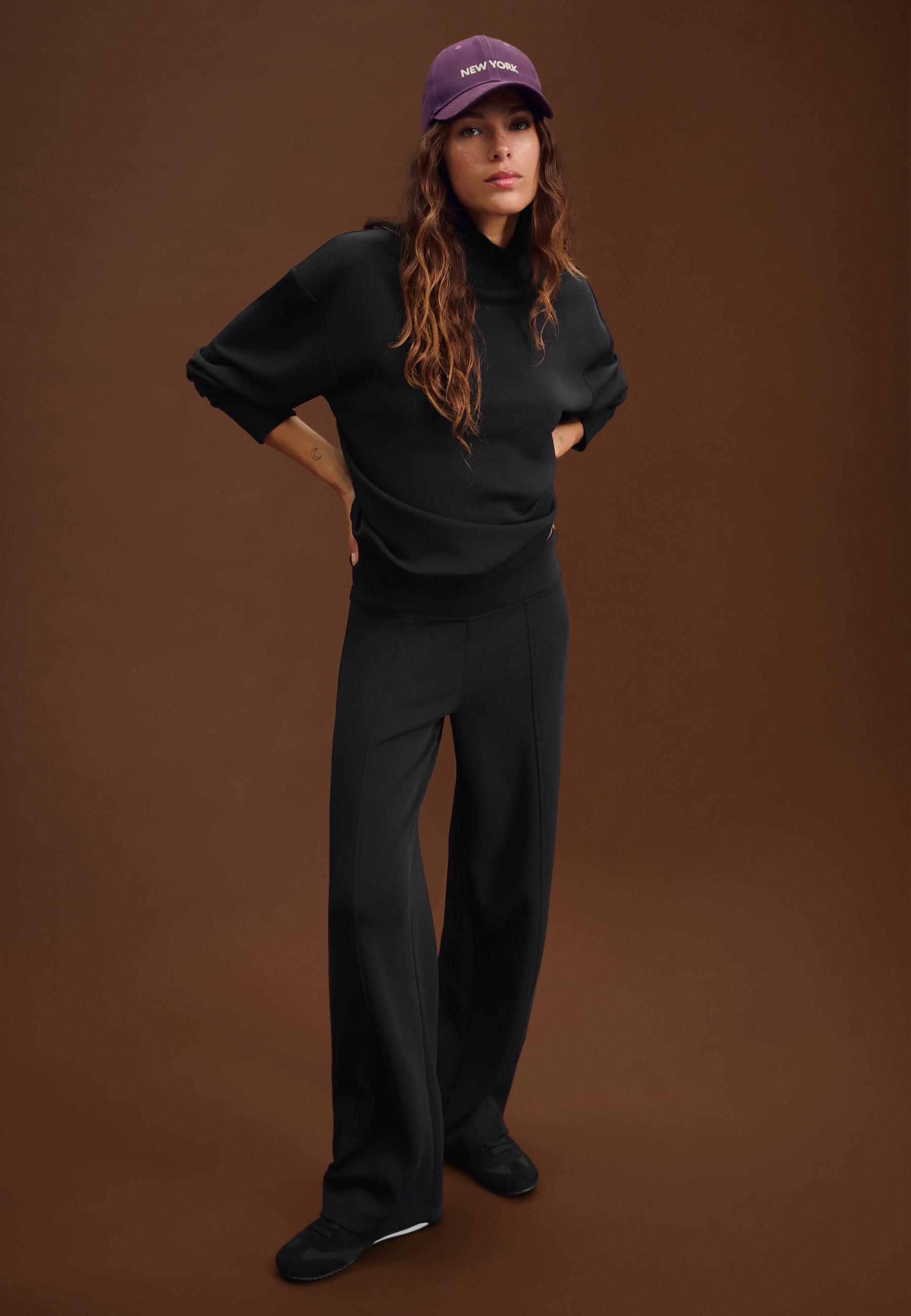 Soft-touch straight-leg jogger trousers with pintuck detail — Black