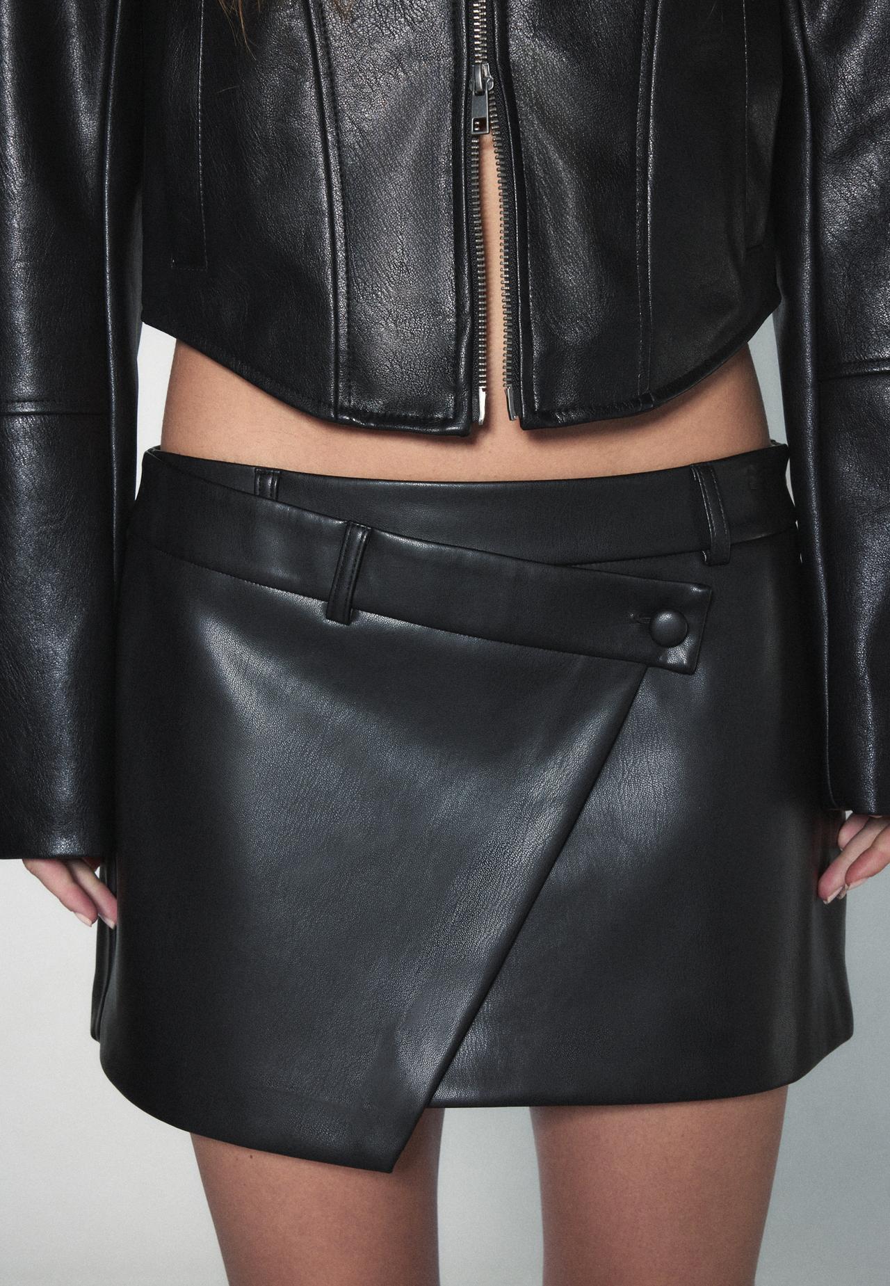 Leather effect crossover mini skirt — Black