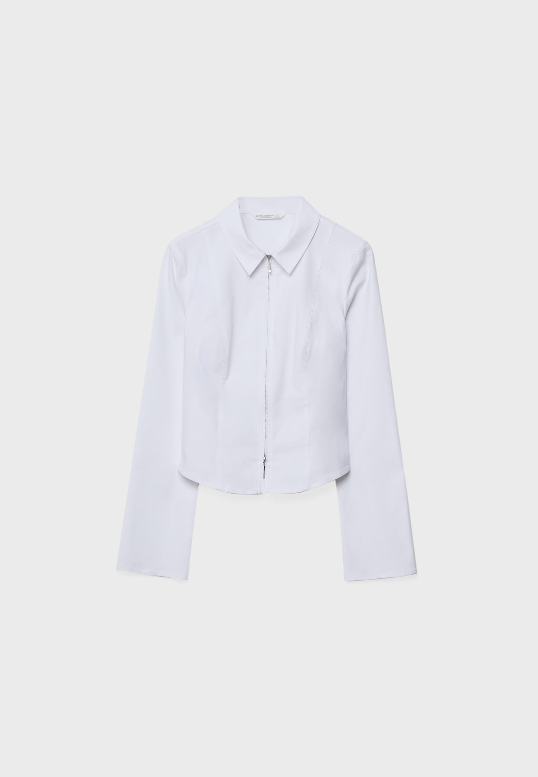 Fitted double zip bengaline shirt — White