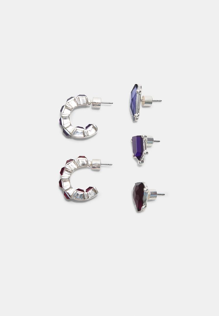 Stradivarius Σετ Σκουλαρίκια, Κοσμήματα Και Ear Cuff Γκρι Os