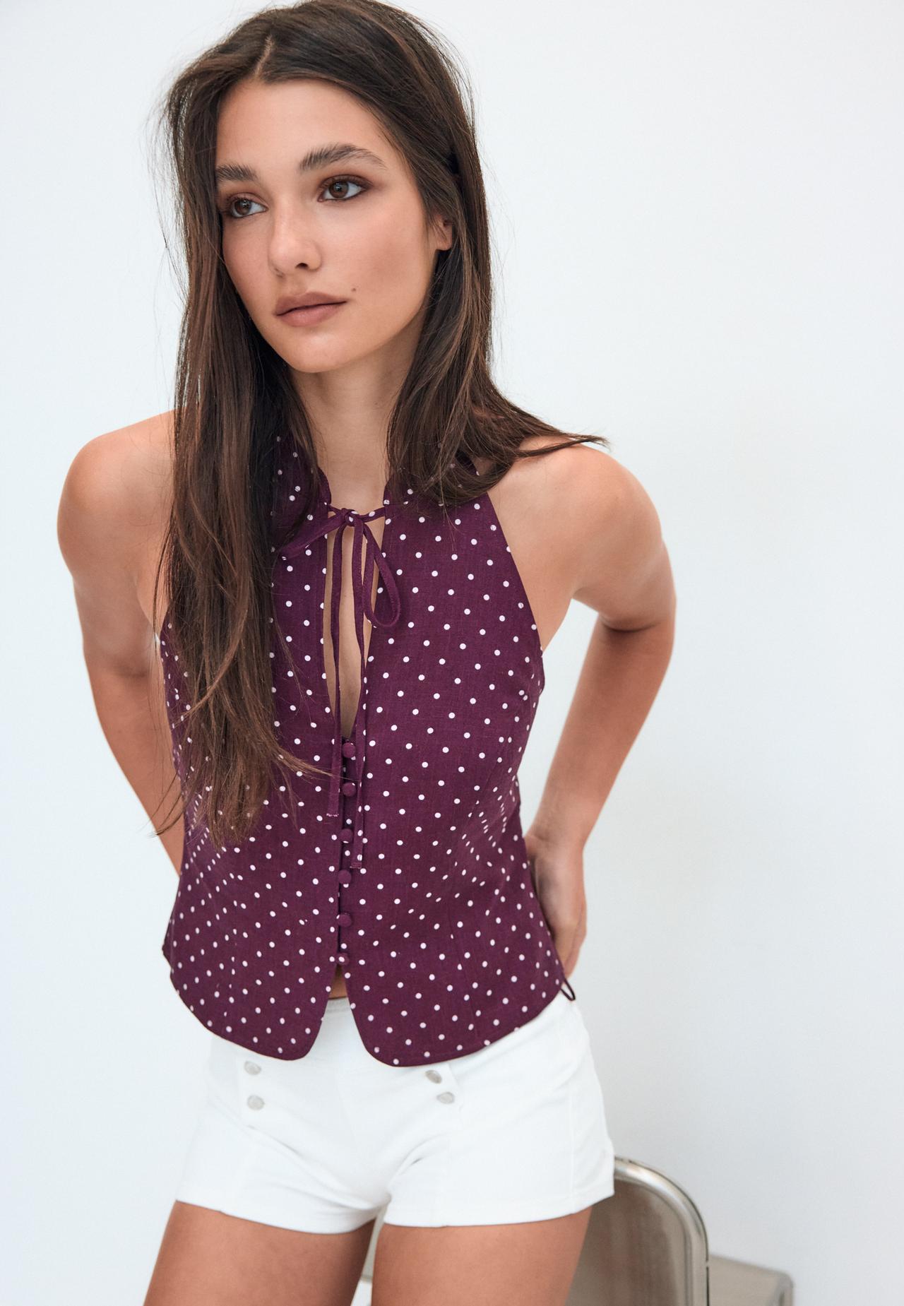 Fitted polka dot top — Purple
