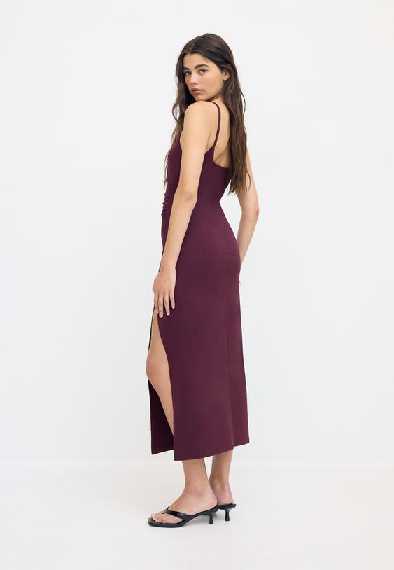 vestido midi bengalina escote cuadrado