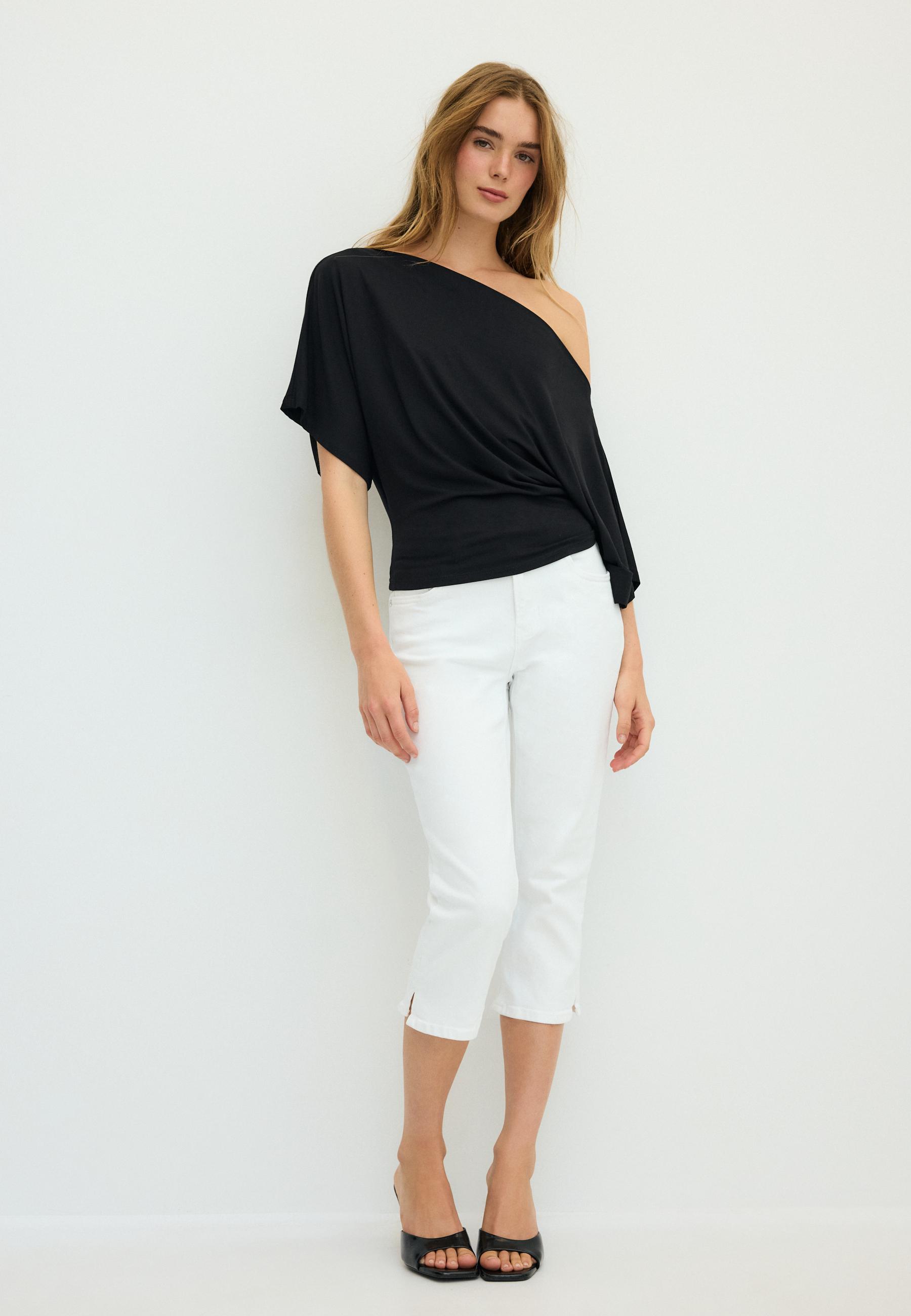 Stradivarius Μπλούζα Basic Με Μανίκια Νυχτερίδα Μαύρο Xs