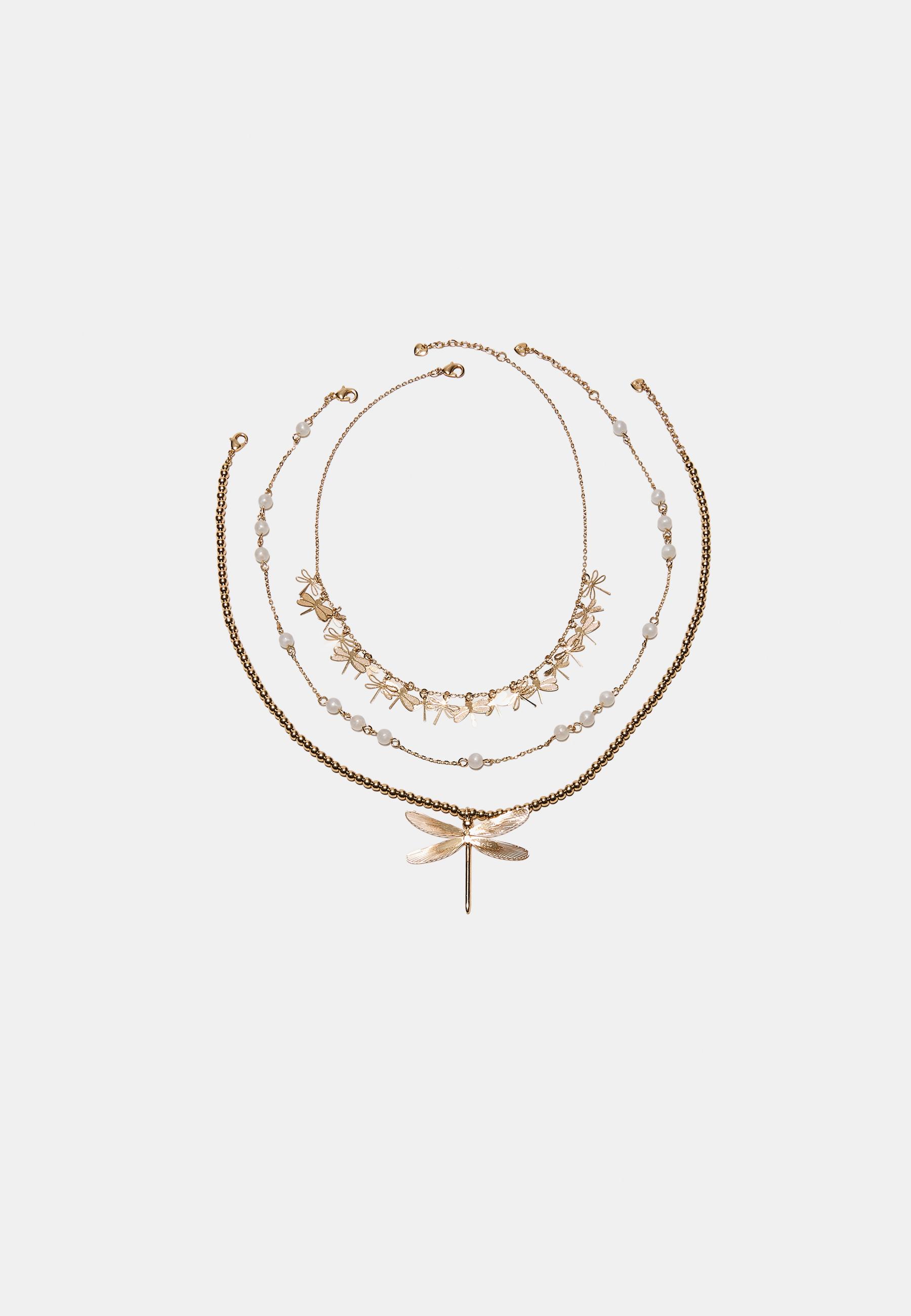 Set of 3 dragonfly necklaces — Gold