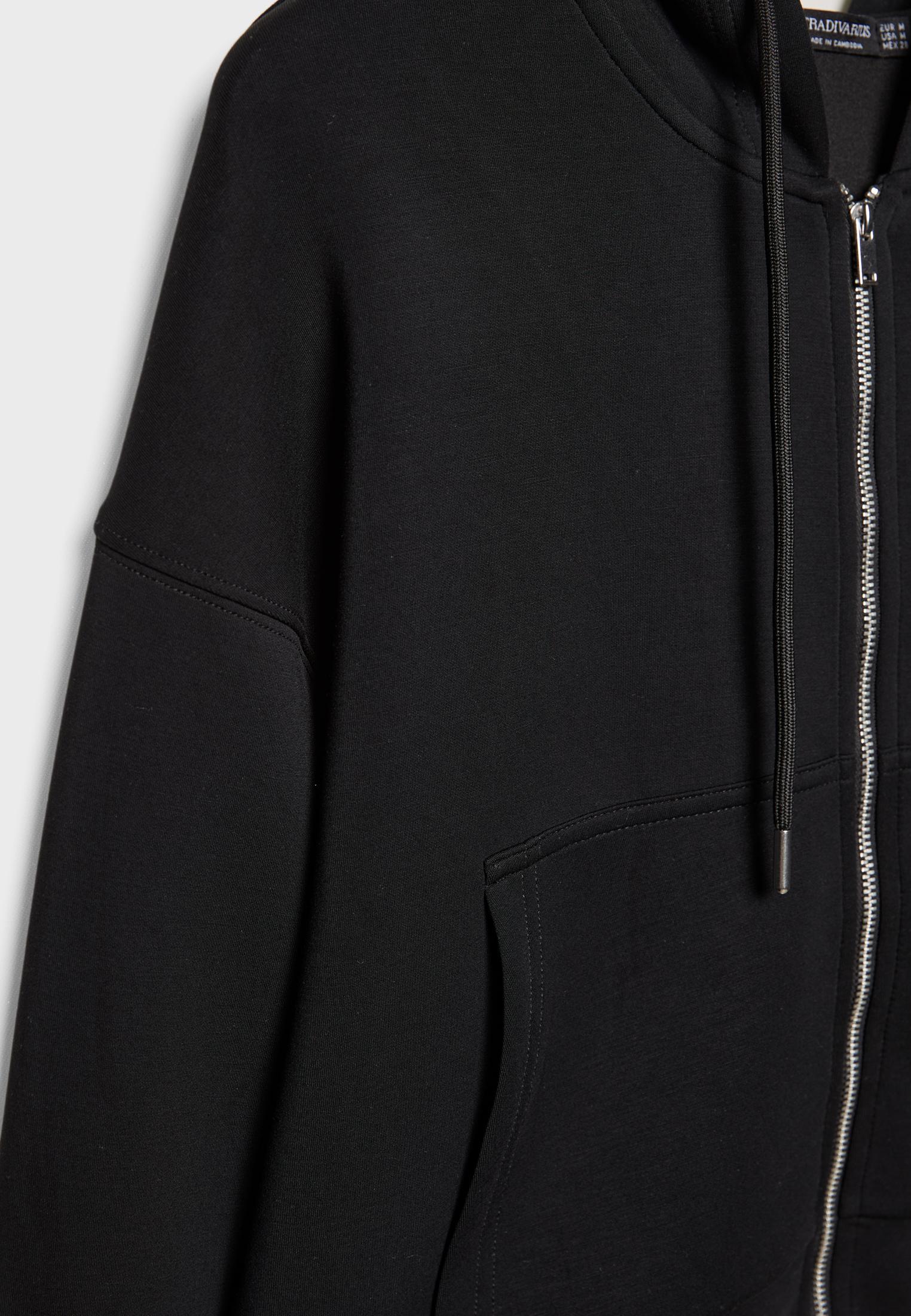 Soft-feel zip-up sweatshirt — Black