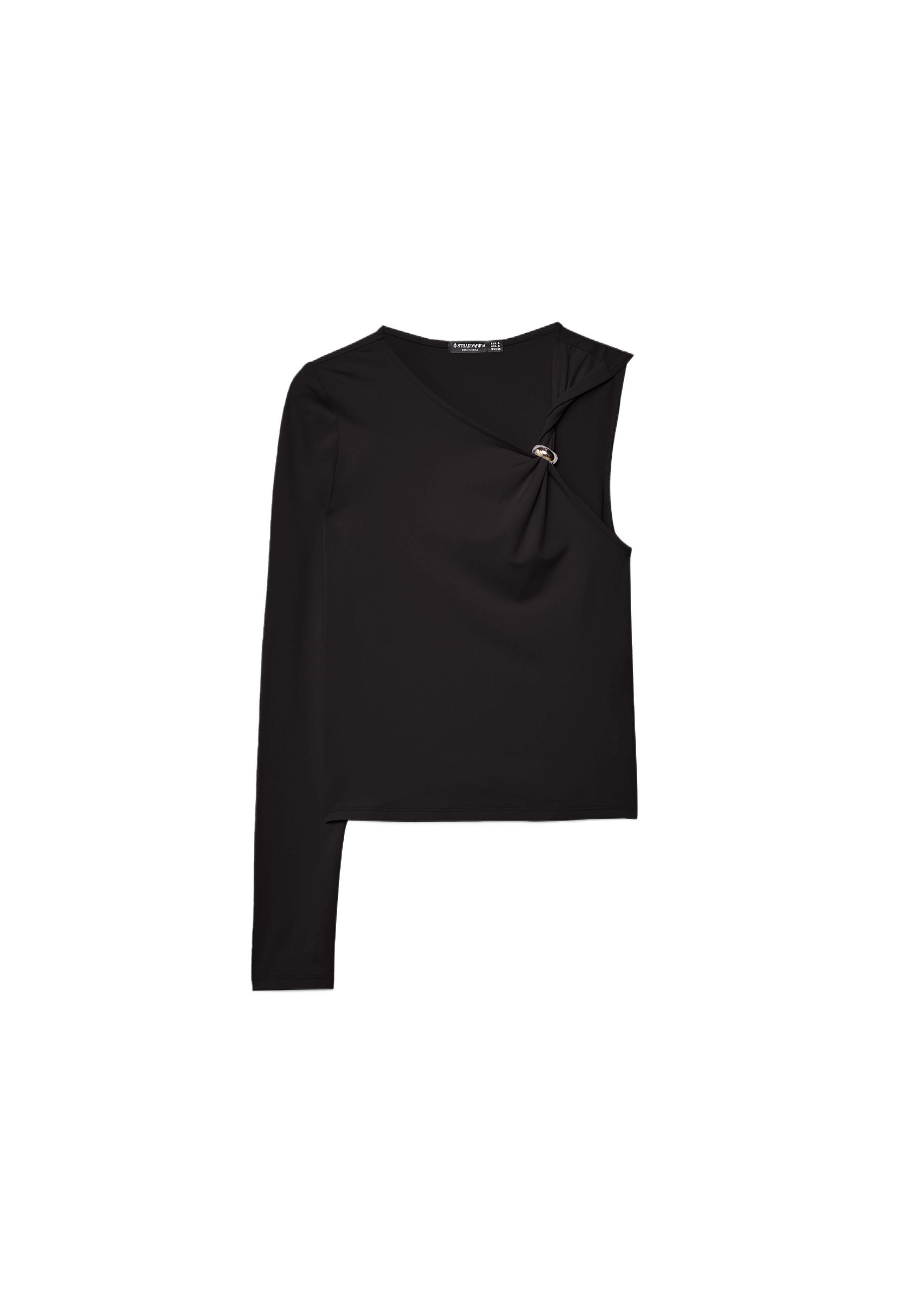 Asymmetric T-shirt with metal buckle — Black