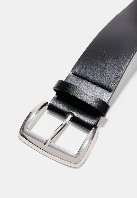 Stradivarius Semi-Wide Faux Suede Belt Black 34