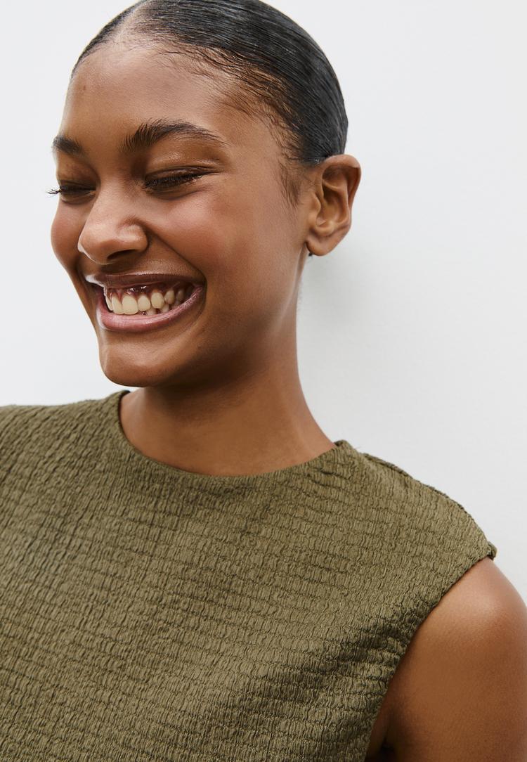 textured gathered midi dress