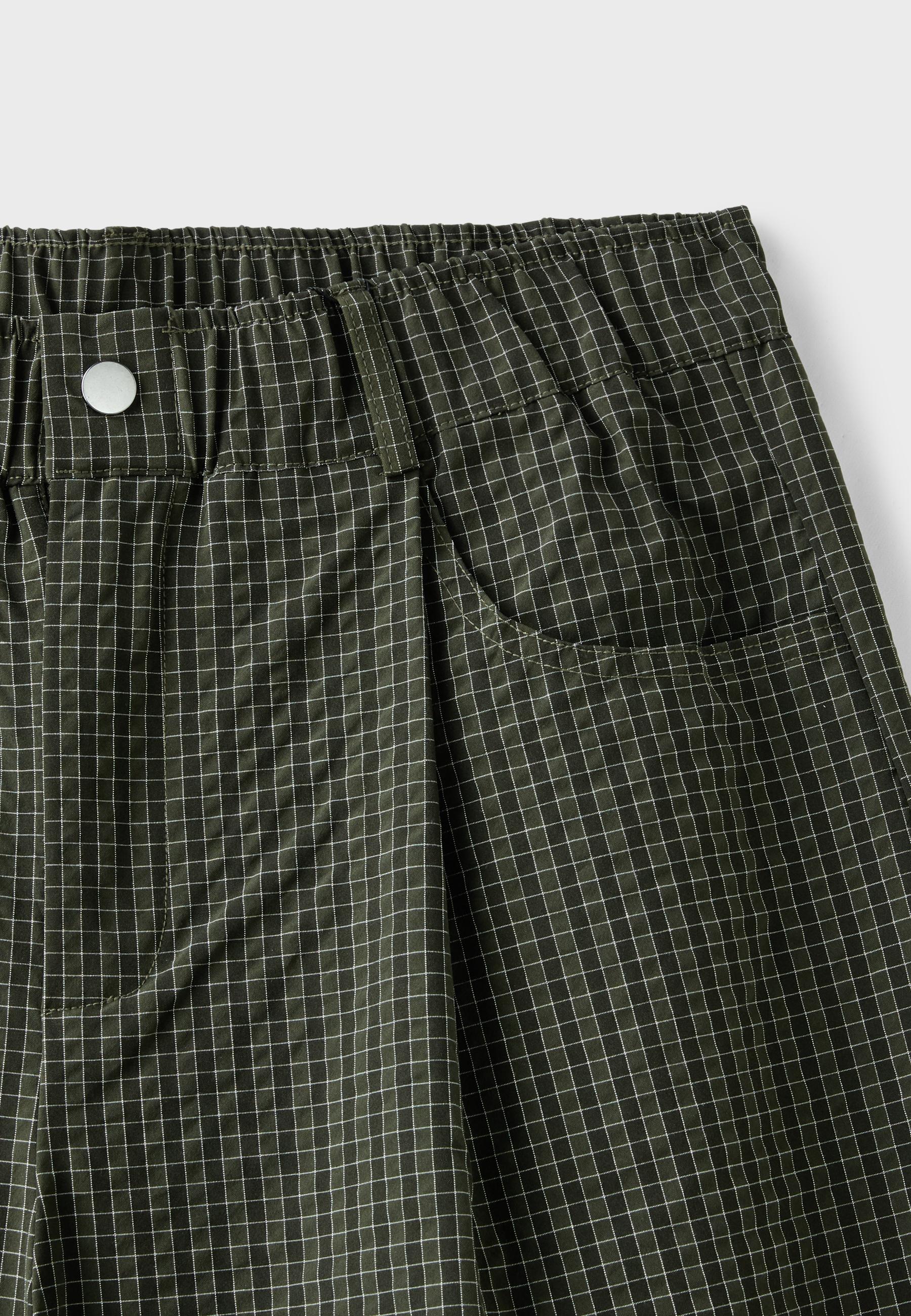 Check parachute trousers — Khaki