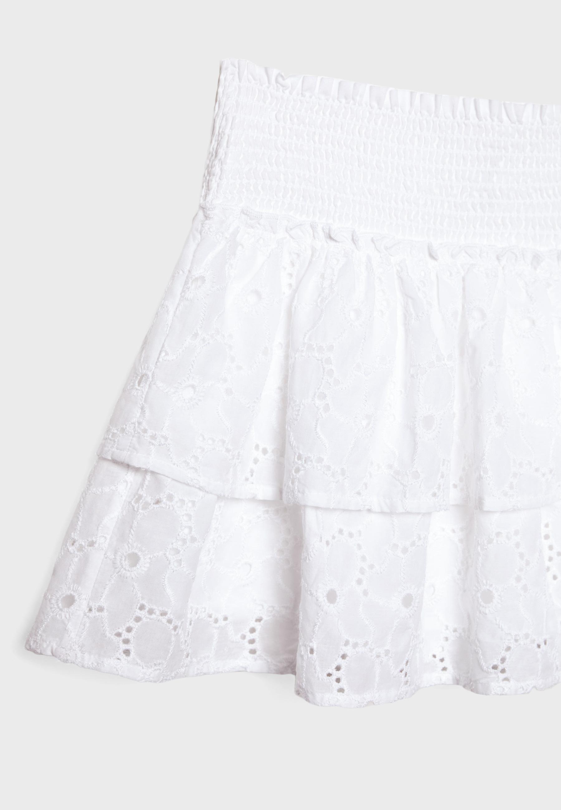 Flowing skort with embroidery — White
