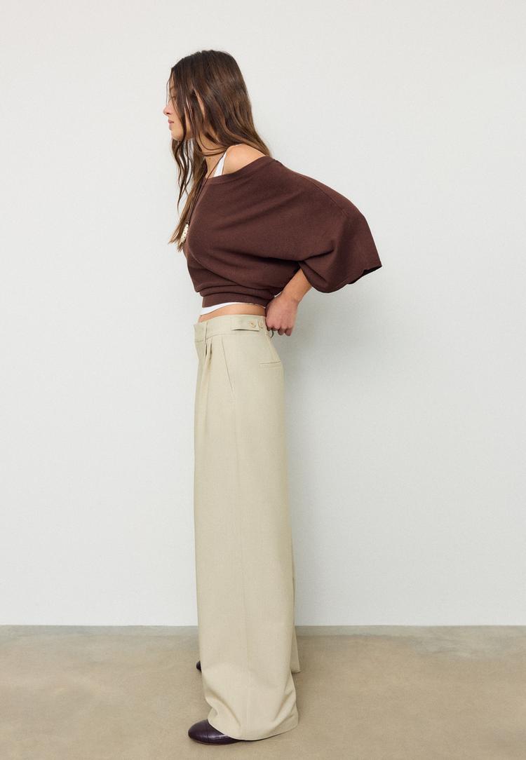 Stradivarius Παντελόνι Super Wide Ρυθμιζόμενο Πέτρα 34