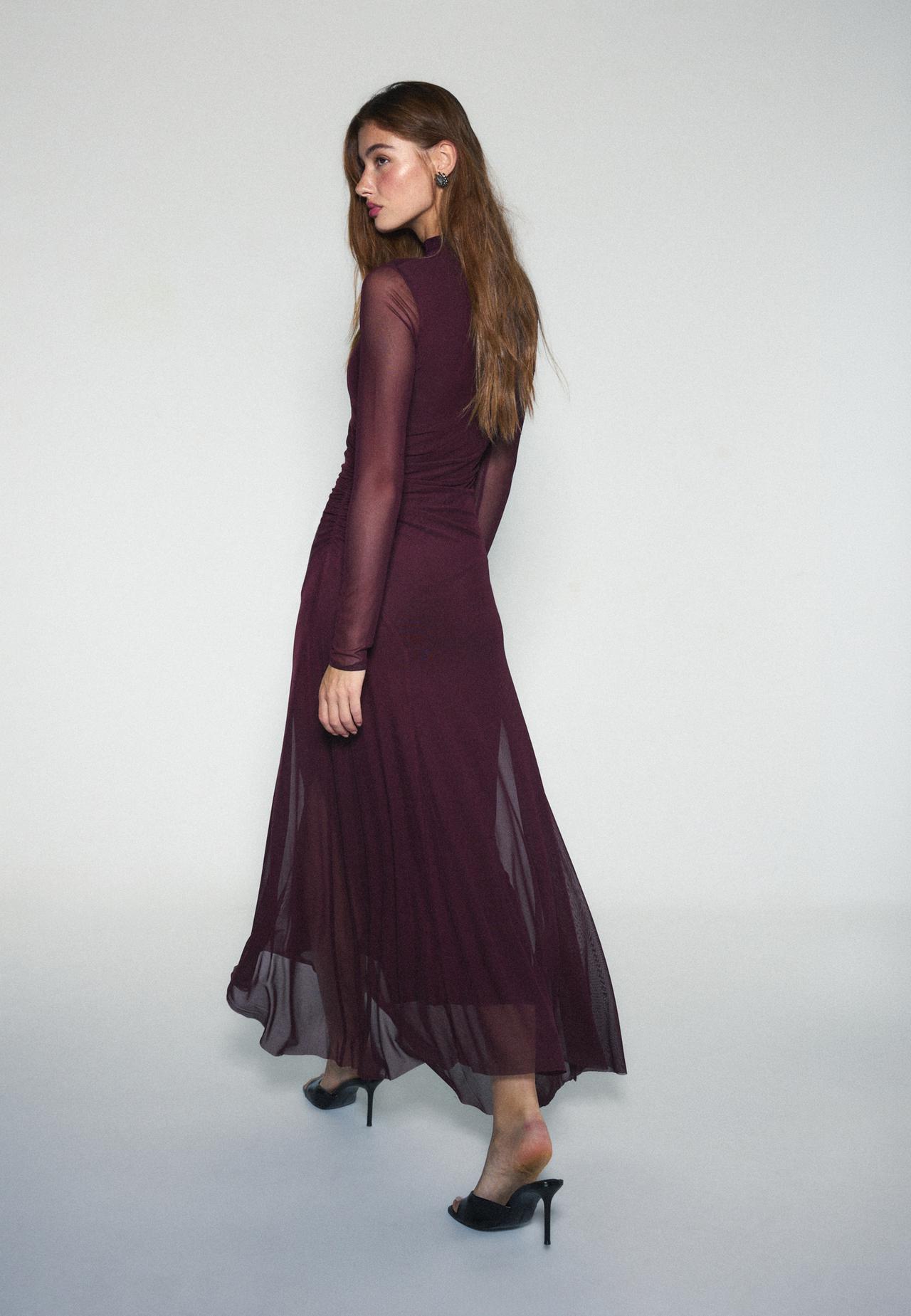 Long sleeve tulle midi dress — Purple