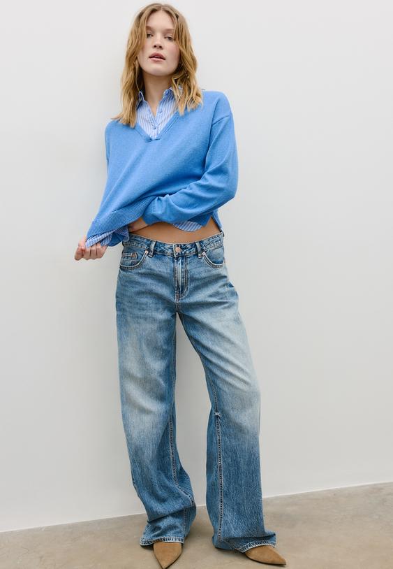 tricot trui in twee materialen