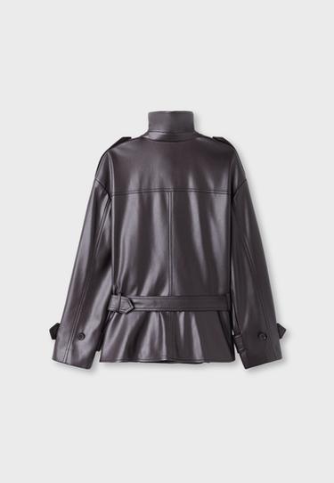 Peplum leather effect trench coat — Purple 7