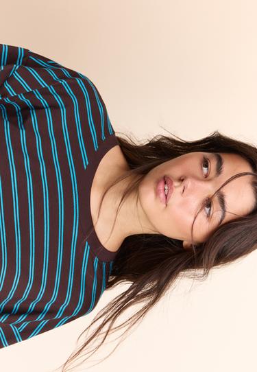 Striped long sleeve Japanese-style top — Brown 4