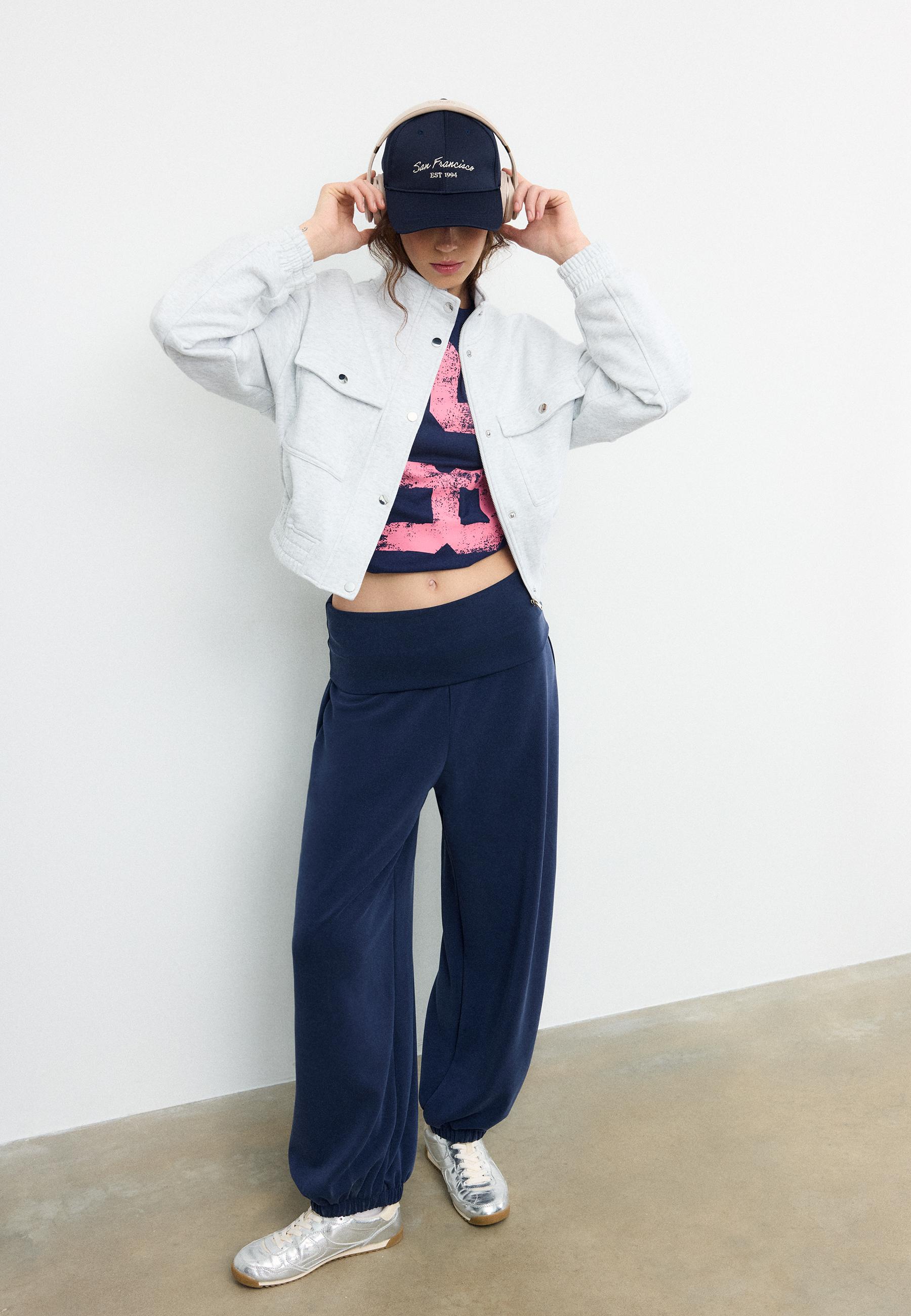 High neck sweatshirt jacket — Grey melange