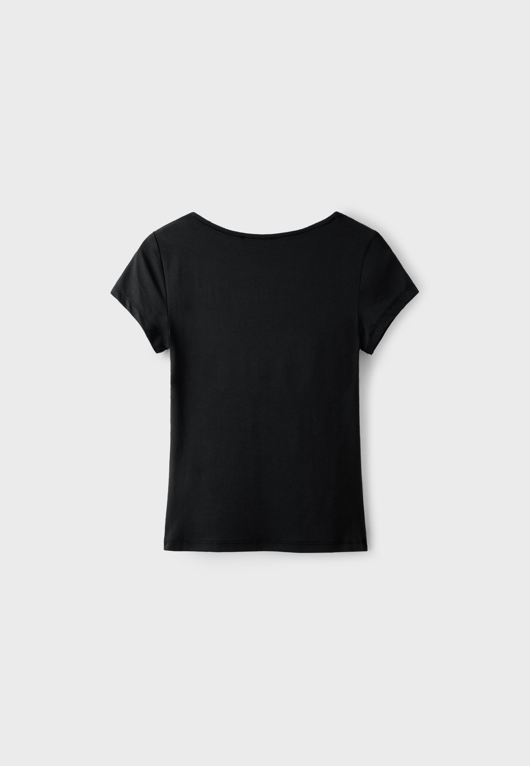 Polyamide V-neck cap sleeve T-shirt — Black