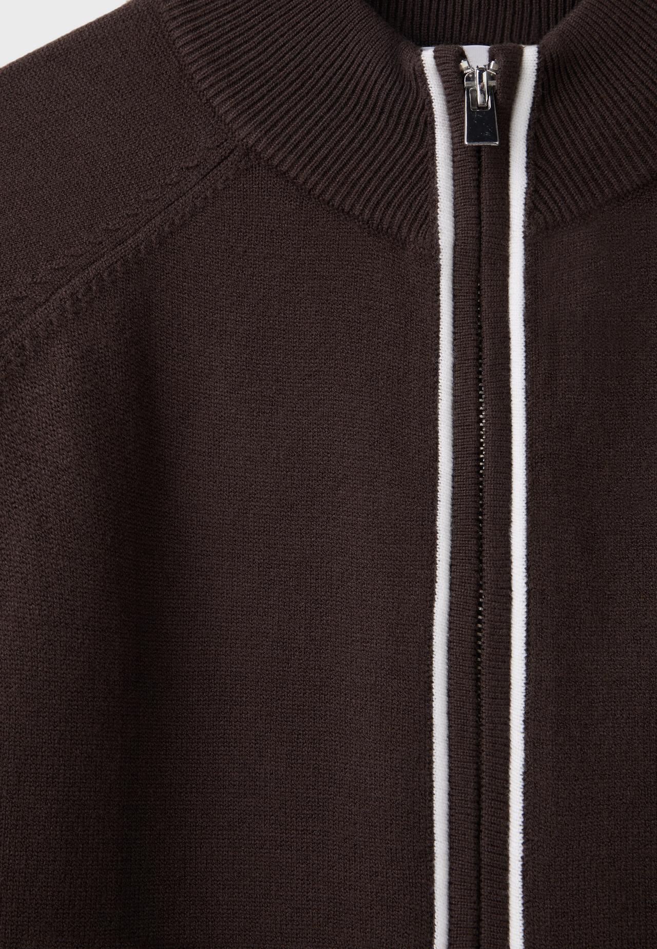 Striped zip-up knit cardigan — Brown