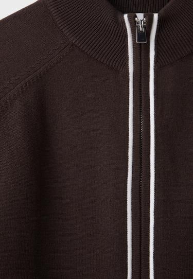 Striped zip-up knit cardigan — Brown 9