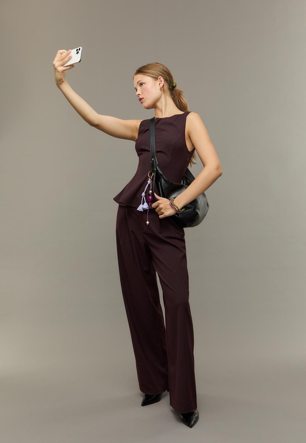 Striped wide-leg smart trousers